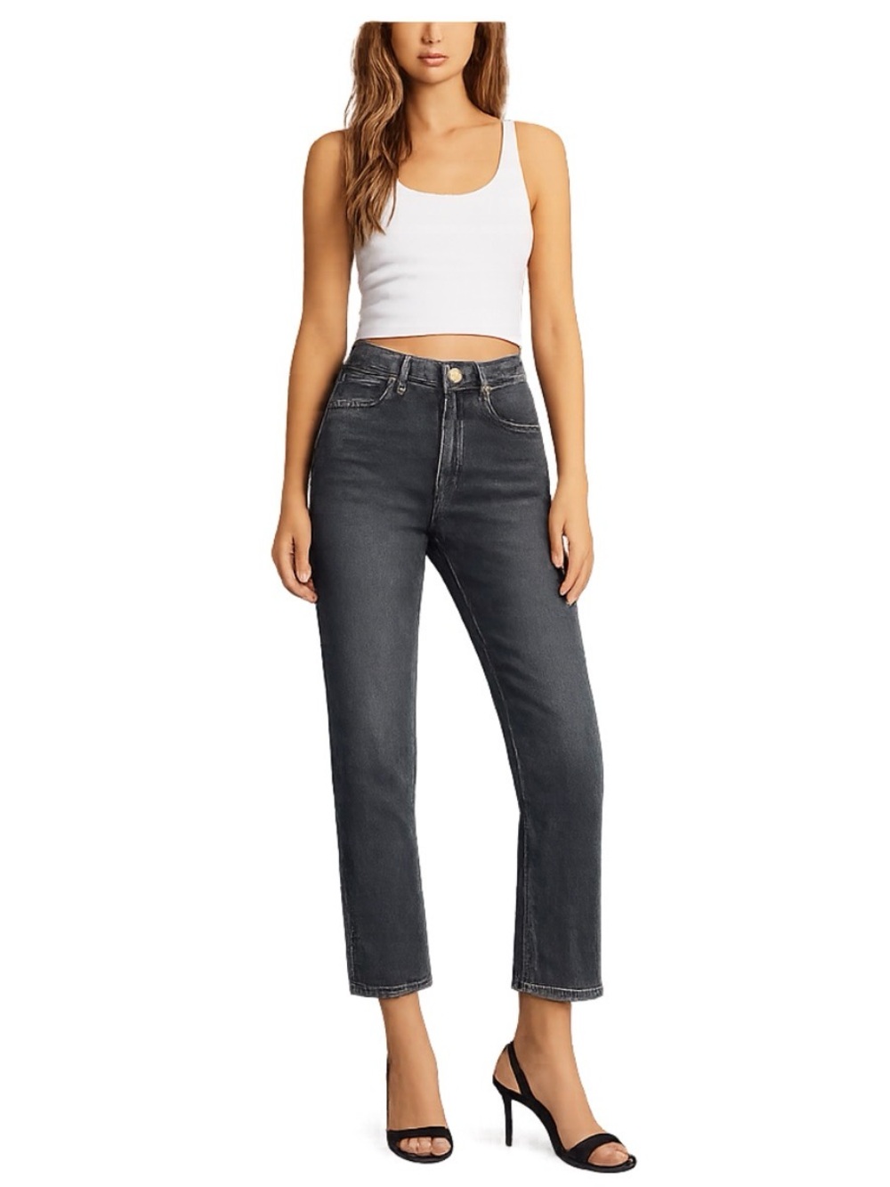 The Kooples paisley high straight crop embroidered jeans in black • Sz 26